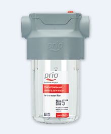 Малогабаритный магистральный фильтр Prio Новая вода AU120 для мех.оч.хол.воды прозр.корпус, выс.5", 1/2", уст.картр.K110, t воды+5 — +35С, до 10л/мин