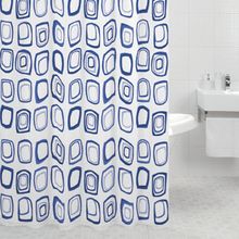 Штора для ванной комнаты, 100% полиэстер, Milardo Retro Squares (blue) 612P180M11 Размер 200х180 см, 12 колец в комплекте
