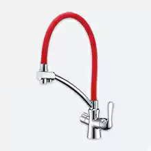 "Комфорт" LM3070C-Red Смеситель для кухни, с гибким изливом, подключение к фильтру питьевой воды, хром/красный