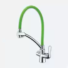 "Комфорт" LM3070C-Green Смеситель для кухни, с гибким изливом,  с подключением к фильтру питьевой воды, хром, излив зеленый