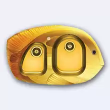 Мойка Alveus Atoll Fish 2, желтая, правая 2 чаши автоматический клапан 3,5"; сифон, 938x580, бронза