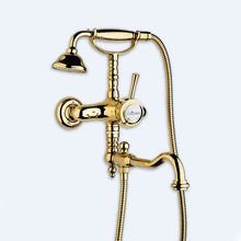 Смеситель для ванны с ручным душем и повортным изливом Cezares GIUBILEO-VDFM2-03/24 Золото 24 карат ручки Металл