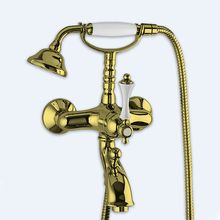 Смеситель для ванны и душа однорычажный в комплекте с ручным душем Cezares MARGOT-VDM-03/24-Bi Золото 24 карат ручки Белая
