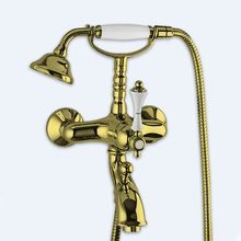 Смеситель для ванны и душа однорычажный в комплекте с ручным душем Cezares MARGOT-VDM-03/24-Bi/A Золото 24 карат ручки Белая/Металл