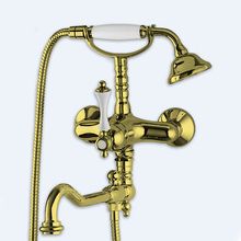 Смеситель для ванны с ручным душем и повортным изливом Cezares MARGOT-VDFM2-03/24-Bi Золото 24 карат ручки Белая Смеситель для ванны с ручным душем и повортным изливом Cezares MARGOT-VDFM2-03/24-Bi Золото 24 карат ручки Белая