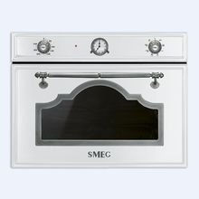 Smeg Cortina SF4750MBS Микроволновая печь, 60 см, высота 45 см белый, фурнитура состаренное серебро