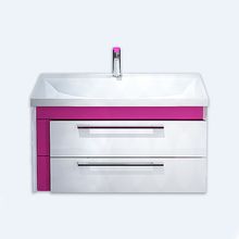 IDDIS Color Plus COL90P0i95 Тумба для ванной комнаты, подвесная. Ширина 90 см. Фасад МДФ 16мм в эмали, боковины ЛДСП белый глянец/розовый. Два выдвижн