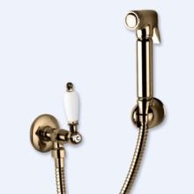 Гигиенический душ со шлангом 120см, запорным вентилем  и держателем Cezares FIRST-KS-02-Bi Бронза ручка Белая