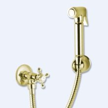 Гигиенический душ с запорным вентилем, со шлангом 120см и держателем Cezares GOLF-KS-03/24 Золото 24 карат ручки Золото 24 карат