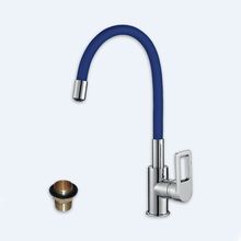 Z35-35U-Blue Смеситель одноручный (35 мм)  для кухни с гибким цветным изливом, хром/синий