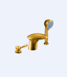 Смеситель для ванны RavSlezak Labe L071.5SZ на 3отв.переключ.в изливе, душ.шланг с пружиной 2м золото