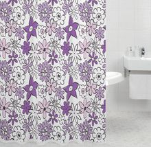 Штора для ванной комнаты, 100% полиэстер, Milardo Magic Flowers (violet) 600P180M11 Размер 200х180 см, 12 колец в комплекте