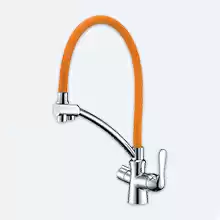"Комфорт" LM3070C-Orange Смеситель для кухни, с гибким изливом,  с подключением к фильтру питьевой воды, хром, излив оранжевый