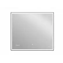 Зеркало LED 011 design 80x70 с подсветкой часы металл. рамка прямоугольное KN-LU-LED011*80-d-Os