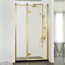 VERNON 6221 Распашная дверь 1400*2000 с неподвижным сегментом, пр-ль золото, стекло прозрач 8 мм. с покр Easy clean  X