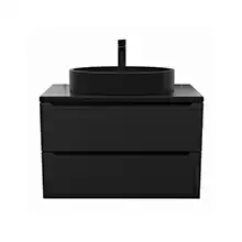 Тумба подвесная для ванной черная со столешницей Uperwood Tanos бук темный, 80 см,  с накладной раковиной Rome