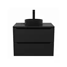 Тумба подвесная для ванной черная со столешницей Uperwood Tanos бук темный, 70 см,  с накладной раковиной Round
