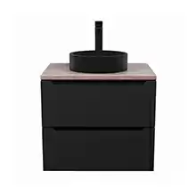 Тумба подвесная для ванной черная со столешницей Uperwood Tanos бук светлый, 60 см,  с накладной раковиной Round