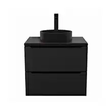 Тумба подвесная для ванной черная со столешницей Uperwood Tanos бук темный, 60 см,  с накладной раковиной Round