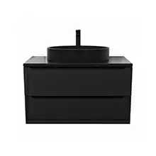 Тумба подвесная для ванной черная со столешницей Uperwood Tanos бук темный, 90 см,  с накладной раковиной Rome