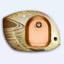 Мойка Alveus Atoll Fish 1, желтая, правая 1 чаша автоматический клапан 3,5"; сифон, 730x525, медь