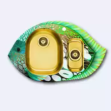 Мойка Alveus Atoll Fish 3, зеленая, левая 2 чаши автоматический клапан 3,5"; сифон, 895x550, бронза