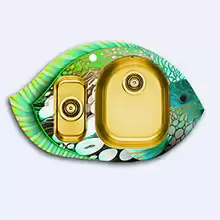 Мойка Alveus Atoll Fish 3, зеленая, правая 2 чаши автоматический клапан 3,5"; сифон, 895x550, бронза