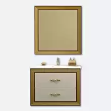 Комплект мебели Opadiris Карат 80 слоновая кость/золото (тумба с раковиной + зеркало) 800х595х450