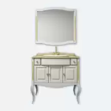 Комплект мебели Opadiris Лаура 100 белый с золотой патиной (тумба с раковиной на столешнице + зеркало) 1000х930х540