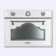 Духовой шкаф Smeg Cortina SF4750MCBS компакт.комбинир. с микр.печью, 60см, выс.45см, белый, фурн.состар.серебро