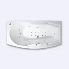 Ванна г/м "АЛЬМА-WHITE", 1680х840 (правое исполнение), рама-подставка, слив-перелив полуавтомат, фронтальная панель, 7 белых форсунок "Джереми" по пер