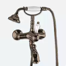 Смеситель для ванны и душа однорычажный в комплекте с ручным душем Cezares VENEZIA-VDM-02-Bi Бронза ручки Белая
