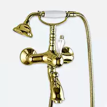 Смеситель для ванны и душа однорычажный в комплекте с ручным душем Cezares VENEZIA-VDM-03/24-Bi Золото 24 карат ручки Белая