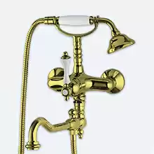 Смеситель для ванны с ручным душем и повортным изливом Cezares MARGOT-VDFM2-03/24-Bi Золото 24 карат ручки Белая