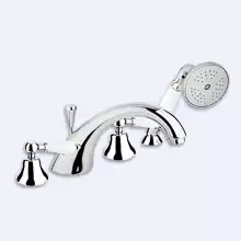 Смеситель на борт ванны с ручным выдвижным душем Cezares FIRST-BVD-01-Bi Хром ручки Белые