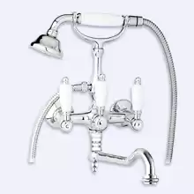Смеситель для ванны с поворотным изливом и ручным душем Cezares FIRST-VDF-01-Bi Хром ручки Белые