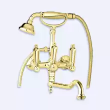 Смеситель для ванны с поворотным изливом и ручным душем Cezares FIRST-VDF-03/24-M Золото ручки Металл