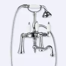Смеситель на борт ванны с повортным изливом и ручным душем Cezares FIRST-PBV2-01-Bi Хром ручки Белые