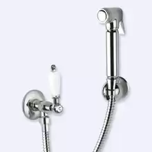 Гигиенический душ со шлангом 120см, запорным вентилем  и держателем Cezares FIRST-KS-01-Bi Хром ручка Белая