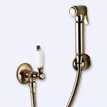 Гигиенический душ со шлангом 120см, запорным вентилем  и держателем Cezares FIRST-KS-02-Bi Бронза ручка Белая