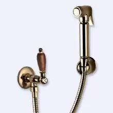 Гигиенический душ со шлангом 120см, запорным вентилем  и держателем Cezares FIRST-KS-02-Nc Бронза ручка Орех
