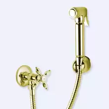 Гигиенический душ с запорным вентилем, со шлангом 120см и держателем Cezares NOSTALGIA-KS-03/24 Золото 24 карат ручки Золото 24 карат