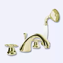 Смеситель на борт ванны с ручным выдвижным душем Cezares GOLF-BVD-03/24 Золото 24 карат ручки Золото 24 карат