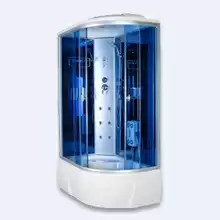 Душевая кабина Aquapulse 3306A L blue mirror 120×80×220см (голубое ст, синие зерк з/стен, п/у: вытяжка, радио, подсветка, г/м спины - 6 фор, г/мер сто
